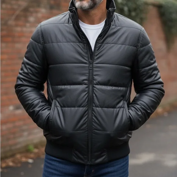 DKNY Men's Classic Black Puffer Jacket - Picture 1 of 10